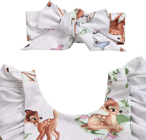 Vista 3 de Mameluco de Navidad para niñas y bebés con diadema con volantes manga volada sin espalda traje de sol para cumpleaños