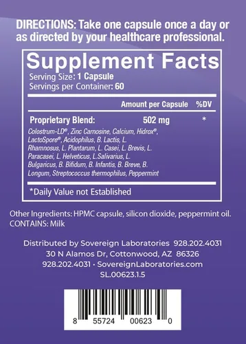 Vista 2 de GastroDefense Stomach Armor - Probiótico y preestable - Calostro liposomal LD mejorado. Las manchas beneficiosas colonizan y promueven la salud