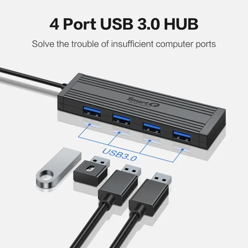 Vista 2 de Hub de datos ultrafino USB 3.0 de 4 puertos, expansor de puerto USB de alta velocidad para laptop, MacBook, iMac, Surface Pro, XPS, unidades flash