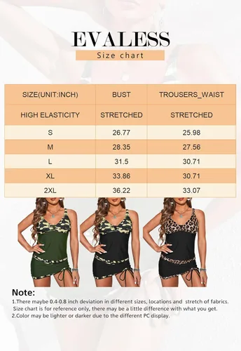 Vista 6 de EVALESS Traje de baño tankini para mujer, 2 piezas, estampado, parte superior tankini con falda con cordón, traje de baño