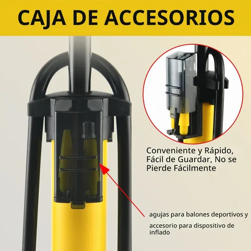 Vista 5 de Floor Bike Pump with Gauge,High Pressure,Bicycle Pump Compatible with Presta and Schrader Valve,Bike Tire Pump for Road Bike,MTB,Hybrid,Balls