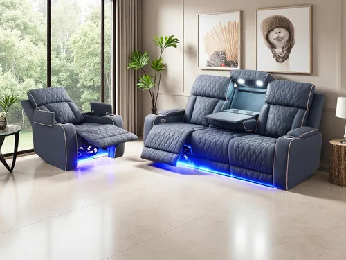 Vista 73 de Juego de sofás reclinables eléctricos, juegos de muebles de sala de estar, sofá reclinable eléctrico moderno negro, sofá biplaza y silla