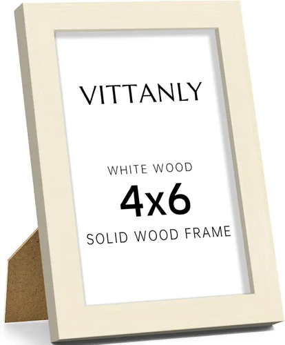Vista 10 de Vittanly - Marco de fotos de 4 x 6 pulgadas de madera maciza con plexiglás, incluye paspartú de 3,5 x 5, para colgar en la pared o poner sobre una
