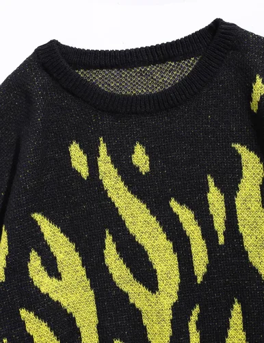 Vista 108 de ZAFUL Y2K - Suéter casual con estampado de llama estética para hombre, suéter de punto holgado, manga larga, cuello redondo