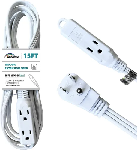 Vista 26 de Cable de extensión de enchufe plano de 3 tomas, certificado UL, cable de extensión para interiores de 16 calibre 1 pie negro de 3 puntas, tira