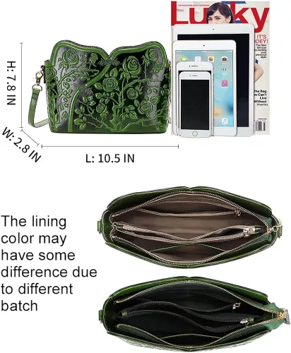 Vista 7 de PIJUSHI Bolsos de cuero de diseñador para mujer, bolso cruzado floral, bolso de hombro