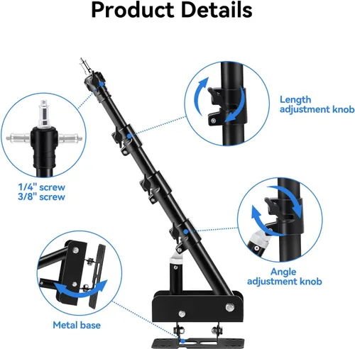 Vista 5 de Soporte de Pared para Luz de Anillo, Soporte de Pared para Luz de Anillo de 3.6 pies/43 pulgadas, Rotación Flexible de 180º, Brazo Triangular