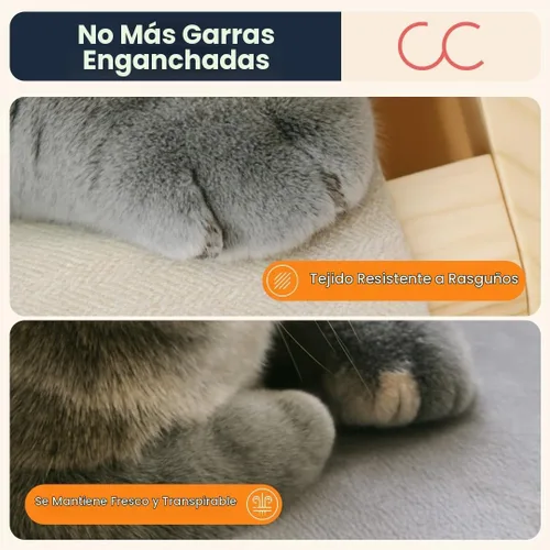 Vista 4 de CallieCo Hamaca de madera para gatos, moderna tumbona elevada para mascotas con marco de madera de primera calidad y tela transpirable, elegante