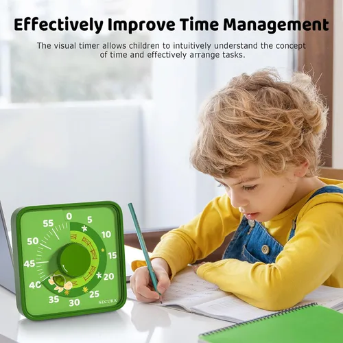 Vista 4 de Secura Temporizador visual con patrón de animales de 7.5 pulgadas para niños, temporizador de cuenta regresiva de 60 minutos para aula o cocina
