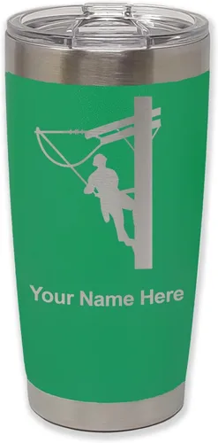 Vista 37 de LaserGram Taza aislada al vacío de 20 onzas, Lineman, grabado personalizado incluido (negro)
