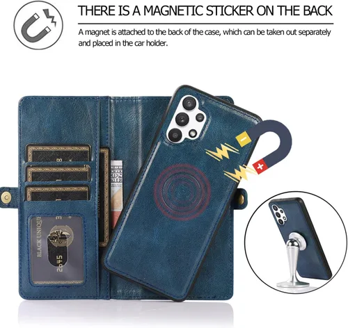 Vista 5 de Asuwish Funda de teléfono para Samsung Galaxy A32 5G 2021 de 6.5 pulgadas, funda desmontable con protector de pantalla y tarjetero abatible, celular