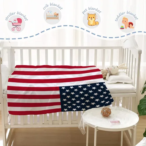 Vista 4 de YeeJu Manta de bandera estadounidense para bebé, patriótica para el 4 de julio, Día de los Caídos, 4 de julio, manta de forro polar para niños