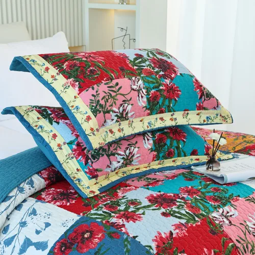 Vista 6 de EVENHUG Juego de edredón de retazos de 100% algodón, tamaño Queen, ligero, floral, juego de ropa de cama, colcha reversible con fundas de almohada