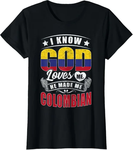 Vista 30 de Camiseta Colombia Flag God Loves Me Funny Colombians, Negro