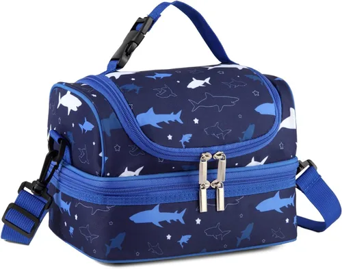 Vista 10 de VASCHY - Lonchera para niños, bolsas de almuerzo aisladas de dos compartimentos para niños y niñas con correa para el hombro para la escuela