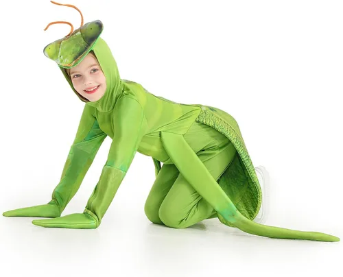 Vista 5 de Disfraz de mantis rezando verde para niños y niñas, disfraz de Halloween, ropa de mantis divertida para niños