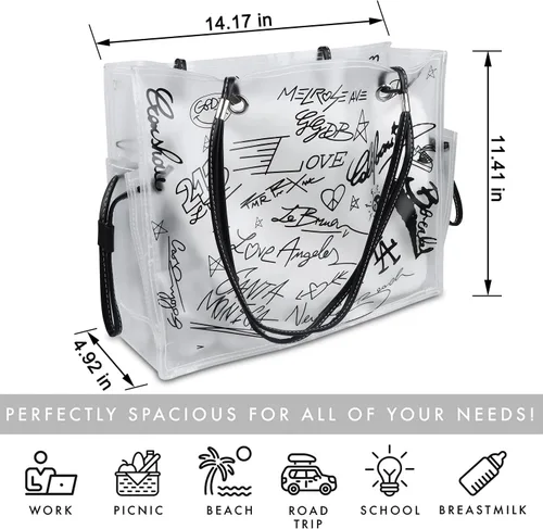 Vista 4 de Large Clear Tote Bag Set, Stylish and Durable handBag&Inner Bag&32OZ Stainless Steel Tumbler for Sports Travel Gift for Women