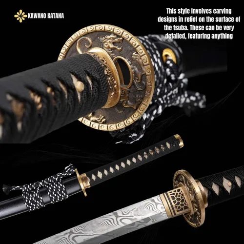 Vista 5 de Espada Katana KAWANO, espada japonesa de Damasco de acero plegable hecha a mano, espada samurái de lama completa funcional, mango de Rayskin real