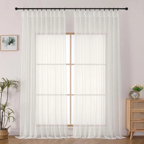Vista 24 de OWENIE - Cortinas semitraslúcidas con plisado de pellizco blanco de 96 pulgadas de largo para dormitorio y sala de estar, cortinas modernas de aire