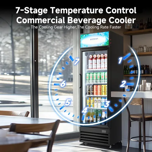 Vista 8 de BODEGA BODEGACOOLER Refrigerador Comercial Exhibidor de 9 Pies Cúbicos, Refrigerador Comercial Grande Negro con Puerta de Vidrio, Luz LED/Cerradura