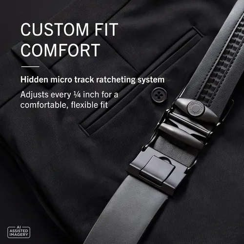 Vista 2 de Kenneth Cole REACTION, cinturón ajustable de calce perfecto para hombre – Estilos de hebilla de bloqueo de seguimiento y compresión NEGRO MATE