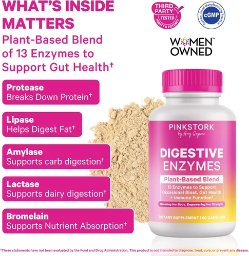 Vista 3 de Pink Stork Paquete de salud muscular e intestinal para mujeres Proteína en polvo a base de plantas de vainilla con fibra, superalimentos y enzimas