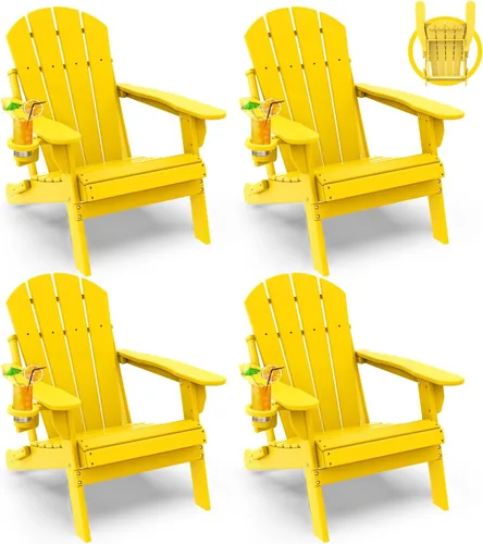 Vista 38 de GREENVINES Silla Plegable Adirondack Plástico HDPE Sillas para Fogata Todo Tiempo Portavasos Ártico para Terraza Patio Trasero Patio