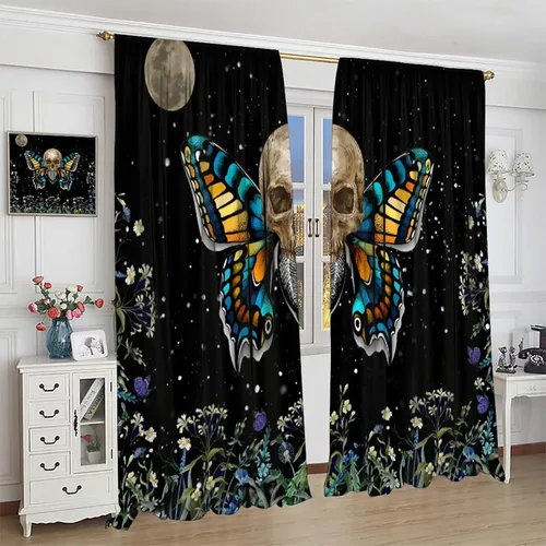 Vista 81 de Cortinas góticas de bosque de cuervos, para Halloween, espeluznante, negro, cuervo negro, alas oscuras, suspenso, bolsillo para barra, cortinas