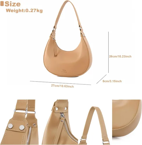 Vista 3 de JANSBEN Bolso de hombro para mujer Pequeño bolso de mano de moda lindo hobo bolso de mano bolsillo cuero vegano con cremallera bolso de mujer