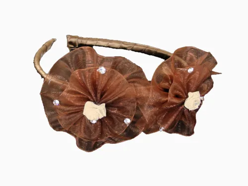 Vista 17 de Cinta de flores de organza y diadema de diamantes de imitación (rojo)