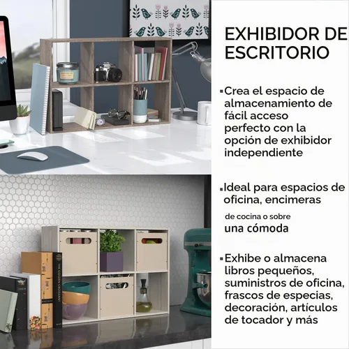 Vista 3 de ClosetMaid 5430 Mini organizador de escritorio o montaje en pared de 6 cubos, nogal blanqueado Nuez blanqueada