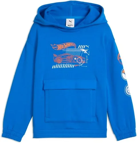 Vista 7 de PUMA Sudadera con capucha con logotipo para niños, sudadera de forro polar, bolsillo frontal grande Negro - Hot Wheels