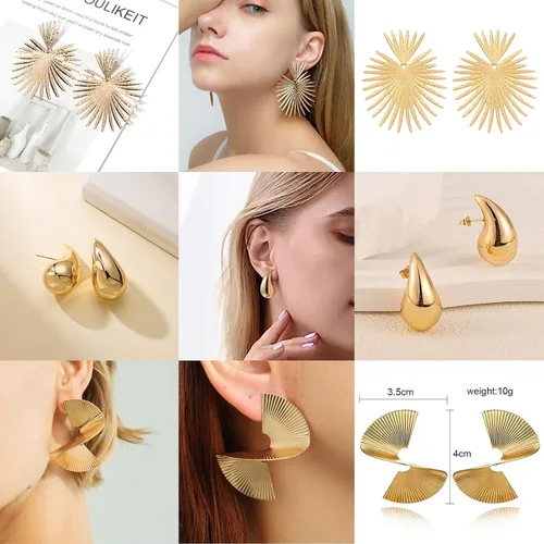 Vista 3 de 13 pares de aretes geométricos de oro y plata exagerados, aretes punk, elegantes aretes trenzados sectorios, joyería para mujeres y niñas