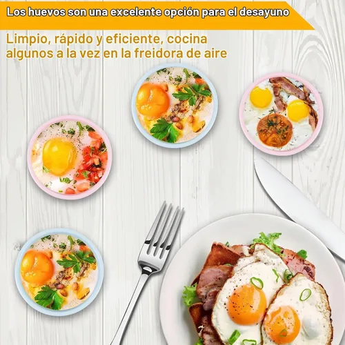 Vista 6 de Molde de silicona para freidora de aire, 4 unidades de 4.5 x 2 pulgadas, moldes de silicona antiadherentes reutilizables para huevos, tazas
