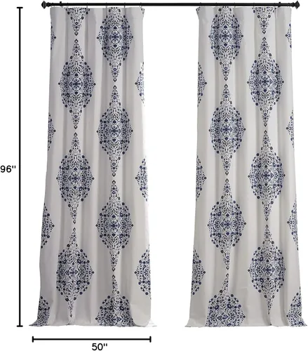 Vista 10 de HPD HALF PRICE DRAPES PRTW-BOD41-96 Kerala - Cortina opaca de algodón con estampado de hotel (1 panel), 50 x 96, color azul Kerala