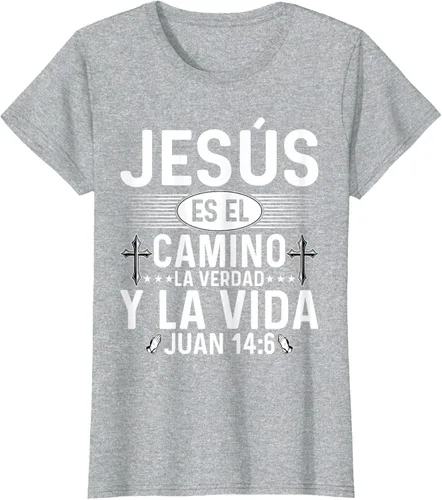 Vista 21 de Camisetas Cristianas en español Versículos Biblia Juan 14:6 Camiseta, Negro, S