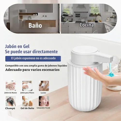 Vista 5 de Dispensador automático de jabón líquido sin contacto: plástico blanco de 9 onzas - Dispensador de jabón automático moderno ajustable de 3 niveles