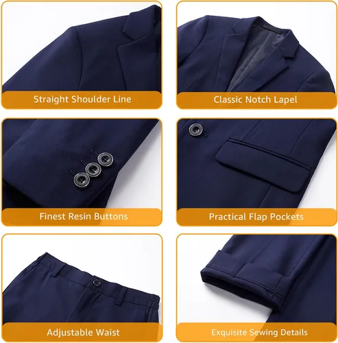 Vista 6 de YND Conjunto de traje ajustado de 5 piezas para niños, ropa formal sólida de chaqueta, chaleco, pantalones, camisa y corbata