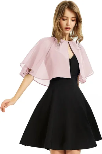 Vista 13 de Chal de gasa suave para mujer, envolturas, chal corto para vestido de noche, boda, capa, bolero, cubierta estilo flapper Negro
