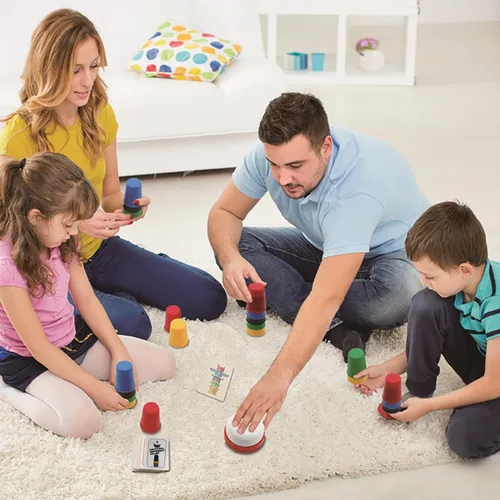 Vista 6 de Quick Cups Games for Kids Intelectual Flying Stack, juego interactivo para padres e hijos con 24 tarjetas de imagen, 30 tazas