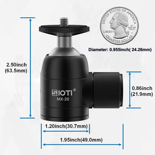 Vista 7 de SIOTI Mini cabezal de bola de trípode, mini cabeza de bola giratoria, panorámica vertical de 360° de 90°, compatible con proyector/DSLR/cámara