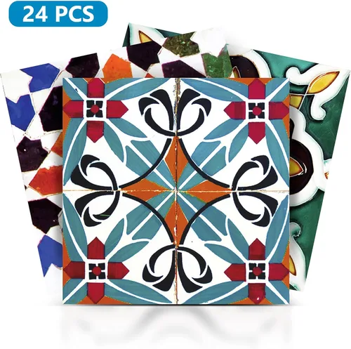 Vista 6 de Calcomanías para azulejos, juego de 24 piezas (2 x 12 piezas) auténticas calcomanías tradicionales de azulejos de Talavera, calcomanías