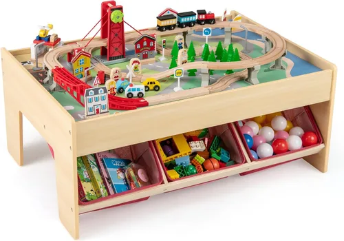Vista 10 de GLACER Mesa de tren con almacenamiento, mesa de actividades de madera de 94