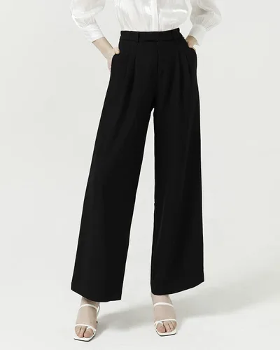 Vista 5 de Vien Tran Pantalones de trabajo de cintura alta de los años 70, estilo palazzo para oficina, casual, negocios, mujeres