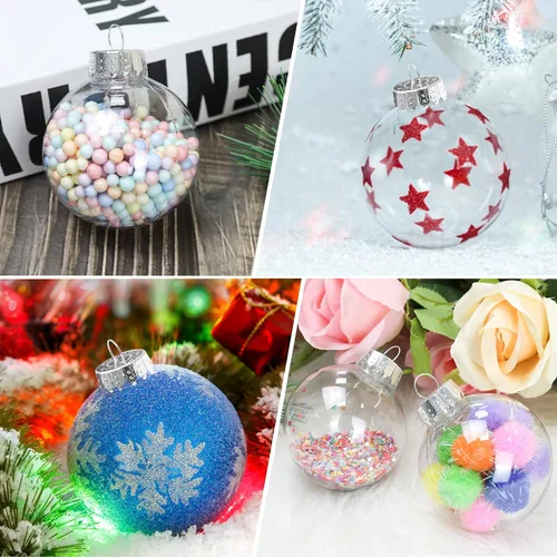 Vista 2 de 12 piezas de 60 mm Adornos de bolas de Navidad transparentes de plástico, 2.36'' redondas, de plástico transparente rellenables, DIY