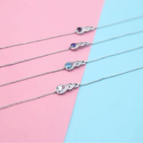 Vista 8 de LOCIBLO Pulseras de piedra natal para mujeres y niñas, plata de ley 925, oro blanco, colgante de infinito, regalo de aniversario, cumpleaños