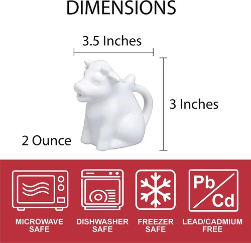Vista 5 de HIC Kitchen Mini crema de vaca con asa, porcelana fina, 2 onzas, para servir leche, crema, jarabe, aderezos y salsas, juego de 2