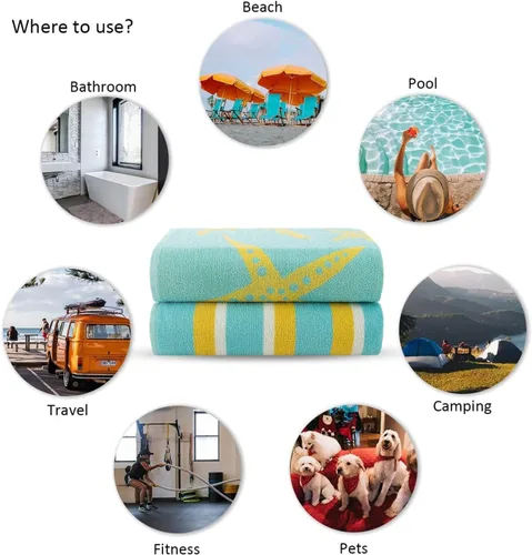 Vista 6 de CASA COPENHAGEN Miami Towel - Juego de 2 toallas de playa de diseño a rayas color verde azulado, 35 x 70 pulgadas, toalla de baño de piscina de gran