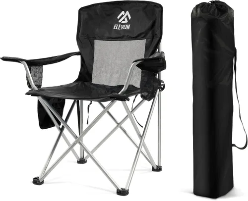 Vista 11 de Silla de camping Elevon, silla plegable portátil al aire libre con brazos, soporte para tazas y bolsa de transporte