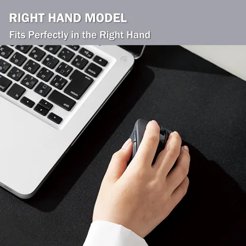 Vista 8 de ELECOM - Mouse inalámbrico de forma ergonómica, 2.4 GHz con mini receptor USB, clic silencioso, mano derecha 2000 DPI, 5 botones, sensor optocal